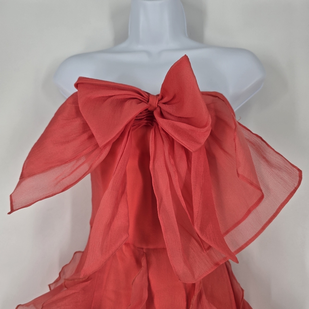 Hutch Allover Ruffle Strapless Gown with Bow in Coral Size 2 NEW - Picture 3 of 11